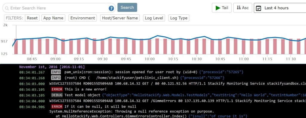 Log management search dashboard