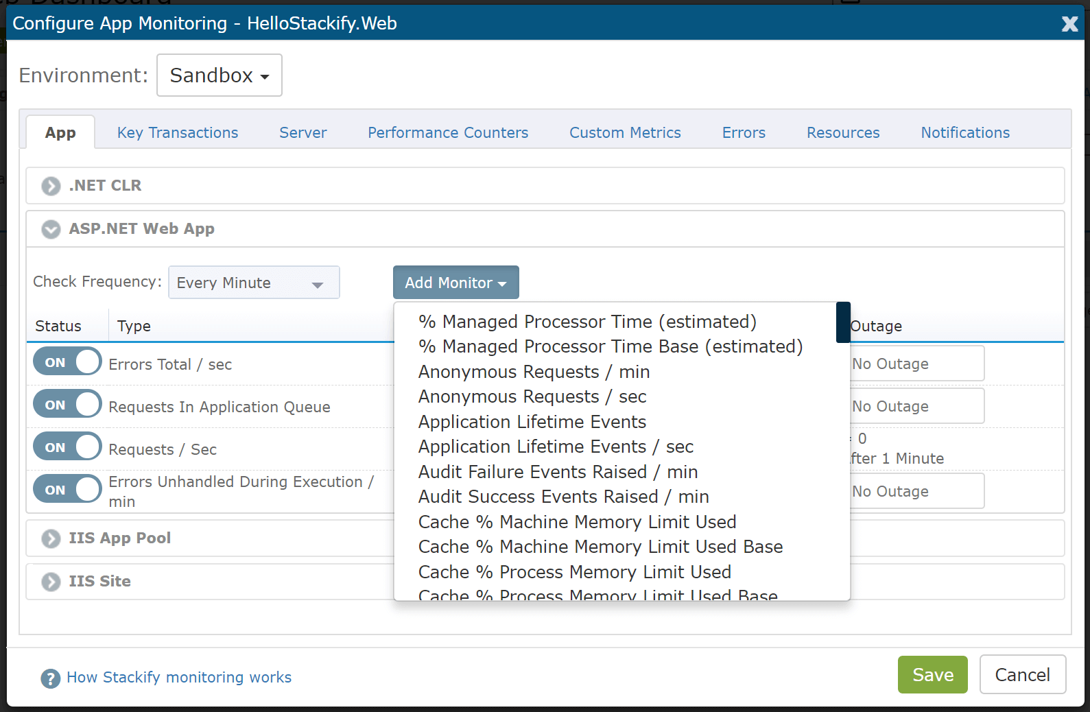 Retrace ASP.NET Performance Counter Monitoring