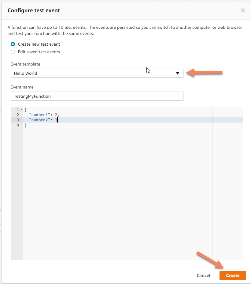 AWS Lambda serverless configure test screenshot