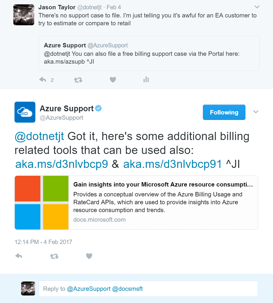 Azure billing Tweet