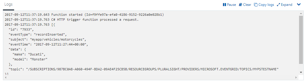 Azure Function log