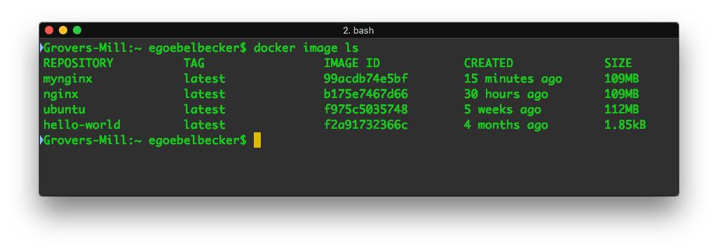 docker image ls with view of our new image