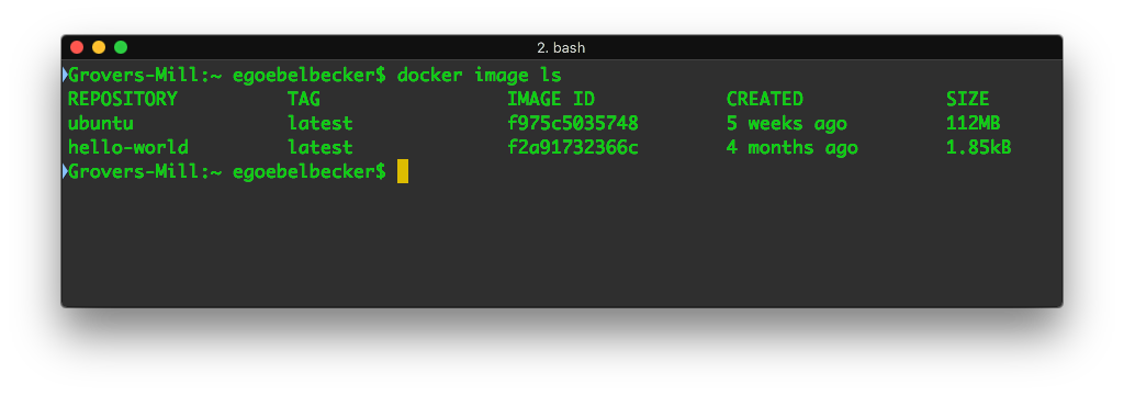 Docker command screenshot