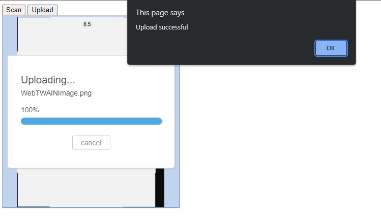 Screenshot of web app after successful file upload alert