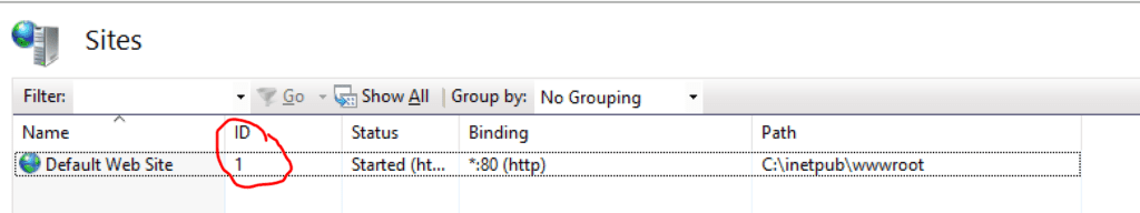 To find the IIS site ID, click on “Sites” in IIS manager and you can see them in table grid view.