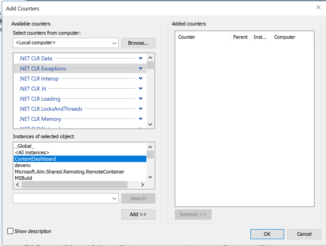  see my test app “ContentDashboard” as having performance counters in Windows perform below. w00t!