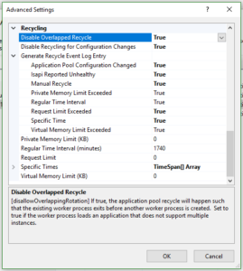 IIS Application Pool Recycle Advanced Settings