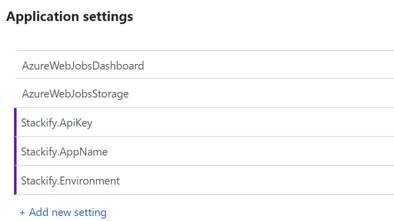 Configuration from local.settings.json will be available during development. For deployed functions, you can apply settings through the portal.