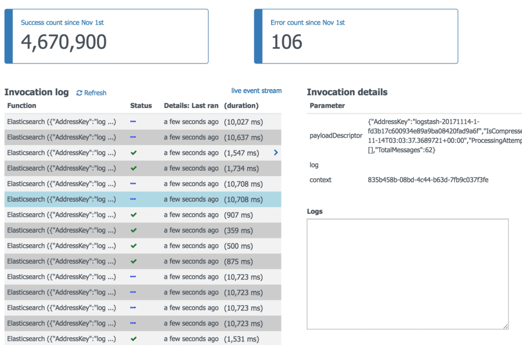 Azure Function Invocation Log