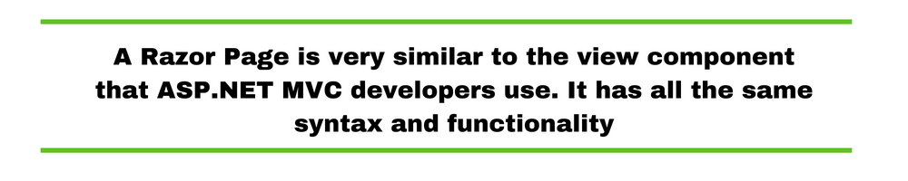 A Razor Page is very similar to the view component that ASP.NET MVC developers use. It has all the same syntax and functionality