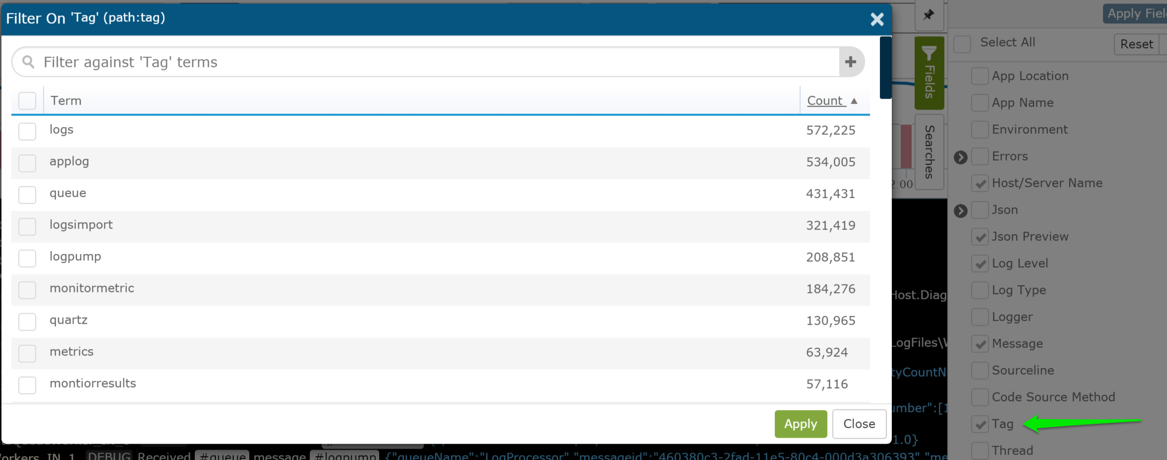 Tagging logs