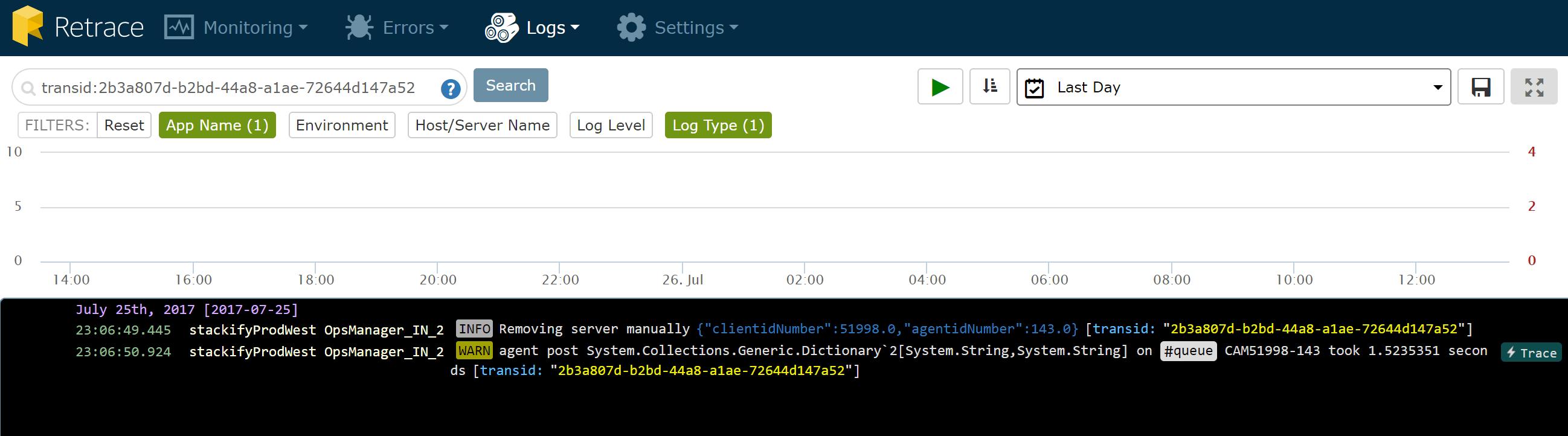 Retrace Cloud Log Searching