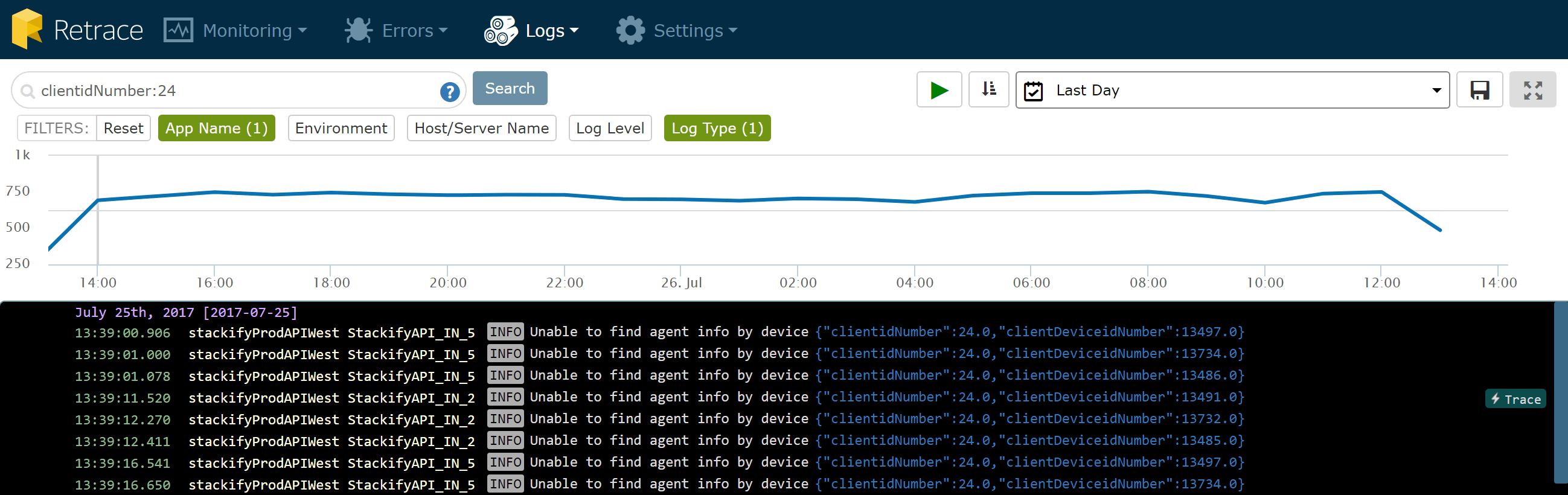 Retrace Structured Logging Search