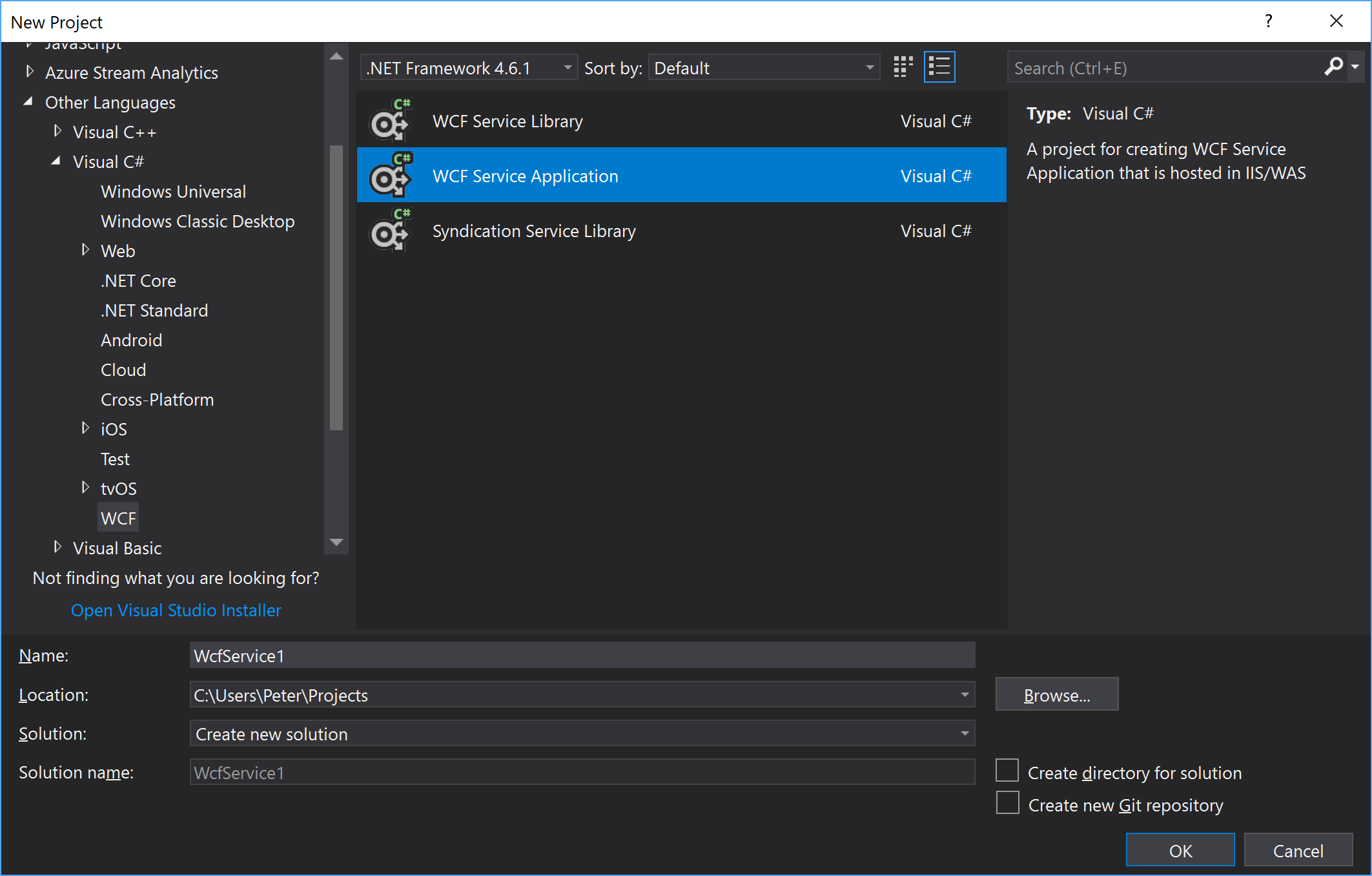 create a new “WCF Service Application” in Visual Studio