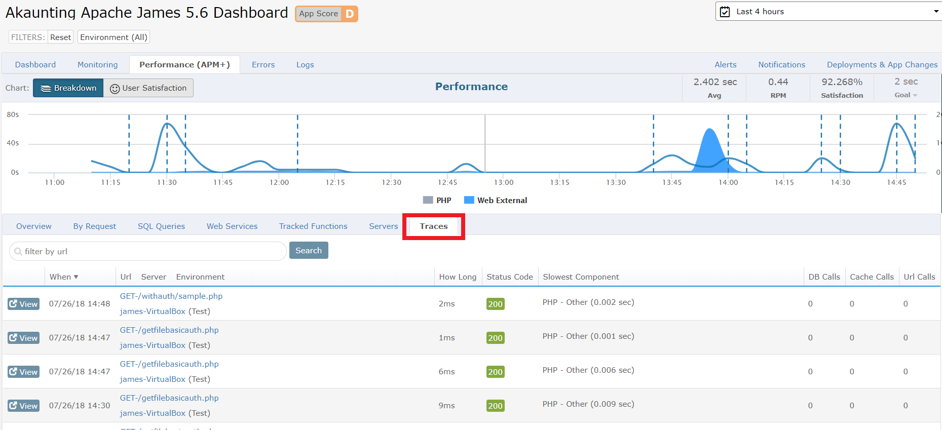 view specific PHP traces captured by our PHP profiler